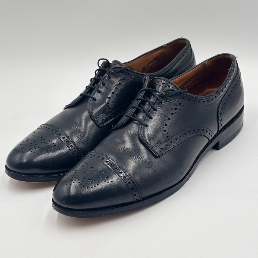 Allen Edmonds Sanford Shoes Men's 11 Black Leather Cap Toe Brogue Derby